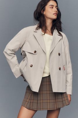 Hunter Tina Striped Double-Breasted Trench Coat Jacket
