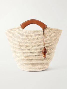 HUNTING SEASON Leather-trimmed raffia tote