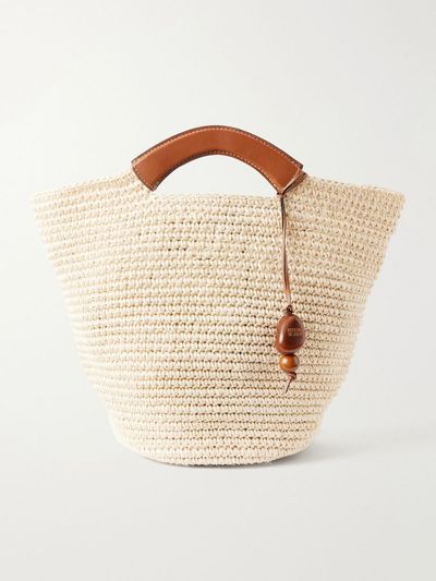 HUNTING SEASON Leather-trimmed raffia tote