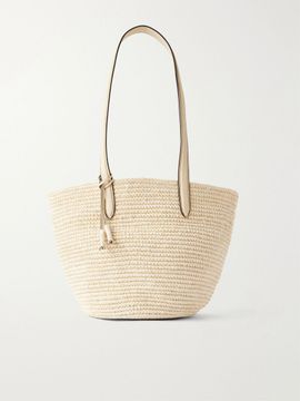 HUNTING SEASON Market leather-trimmed raffia tote