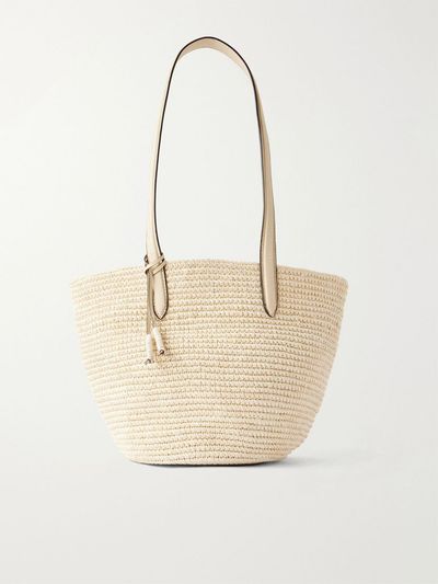 HUNTING SEASON Market leather-trimmed raffia tote