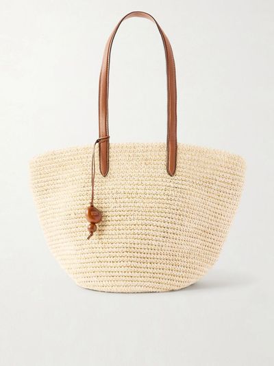 HUNTING SEASON Market leather-trimmed woven fique tote