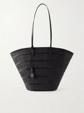 HUNTING SEASON Market leather-trimmed woven Iraca tote