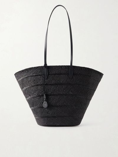 HUNTING SEASON Market leather-trimmed woven Iraca tote