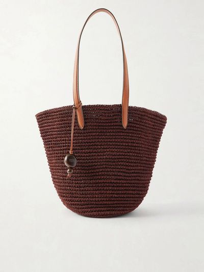 HUNTING SEASON Market leather-trimmed woven raffia tote