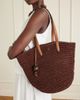 HUNTING SEASON Market leather-trimmed woven raffia tote - 2