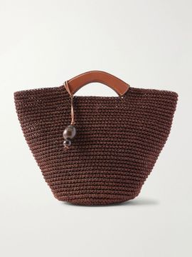 HUNTING SEASON Shopper large leather-trimmed woven raffia tote