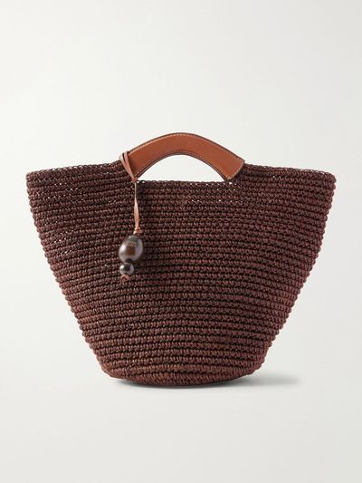HUNTING SEASON Shopper large leather-trimmed woven raffia tote