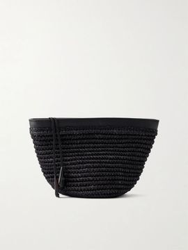 HUNTING SEASON Zip leather-trimmed raffia clutch