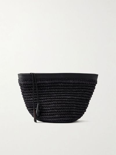 HUNTING SEASON Zip leather-trimmed raffia clutch
