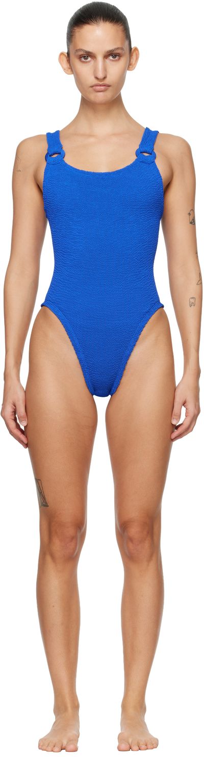Hunza G Hunza G Blue Tonal Hoops Domino Swimsuit