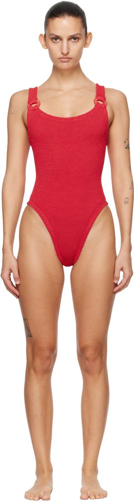 Hunza G Hunza G Red Tonal Hoops Domino Swimsuit
