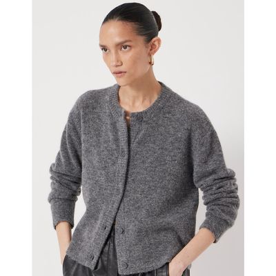 Hush Hush Crew Neck Boxy Wool Blend Cardigan