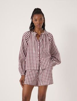 Hush Hush Elsa Gathered Gingham Beach Shirt