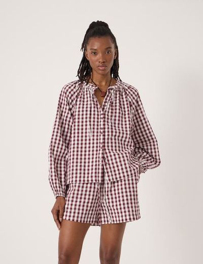 Hush Hush Elsa Gathered Gingham Beach Shirt