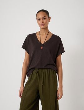Hush Hush Rosalia Linen Blend V-Neck T-Shirt