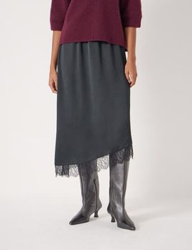 Hush Hush Satin Asymmetric Lace Trim Skirt