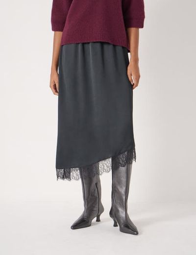 Hush Hush Satin Asymmetric Lace Trim Skirt