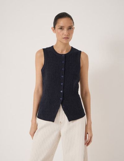 Hush Hush Textured Sleeveless Button Through Top