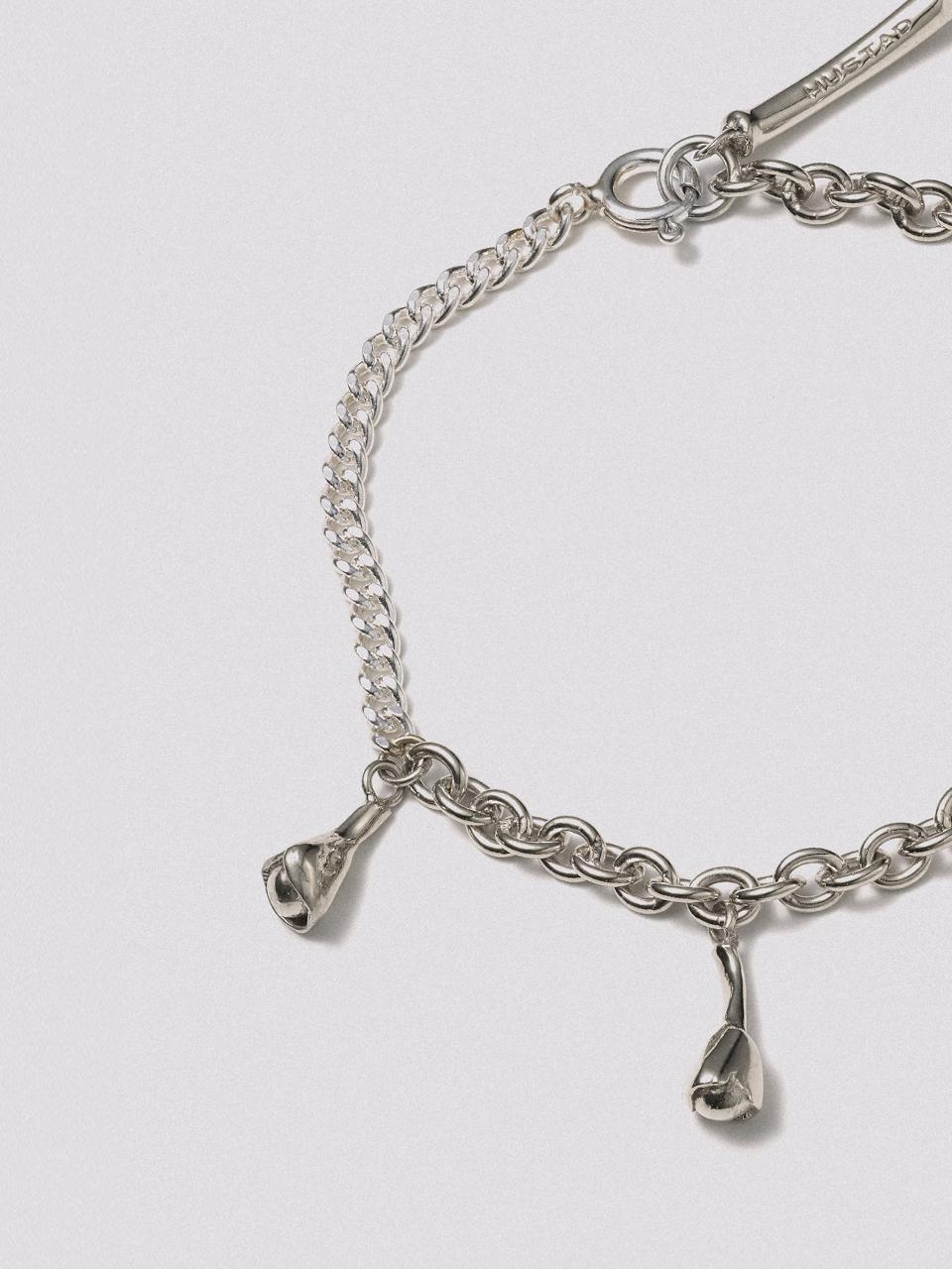 Hustad 925 Sterling Silver Flower Ball Chain Bracelet