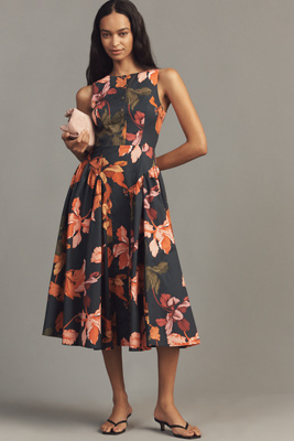 hot pink midi cocktail dress Women's The Genevieve Hot Pink Jacquard Strapless Midi Dress | Size: M