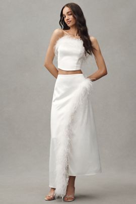 Hutch Faux-Feather Strapless Crop Top & Column Maxi Skirt Set