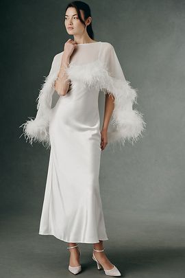 Hutch Faux Feather Caped Slip Maxi Dress