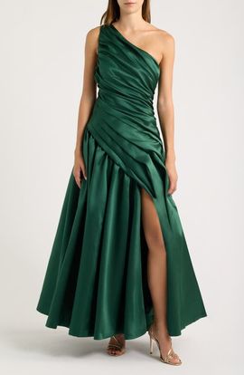 Hutch Hutch Lisa Ruched One-Shoulder Matte Satin Gown