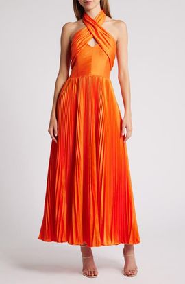 Hutch Hutch Pleated Crossover Halter Gown