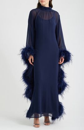 Hutch Hutch Sheer Feather Trim Dress