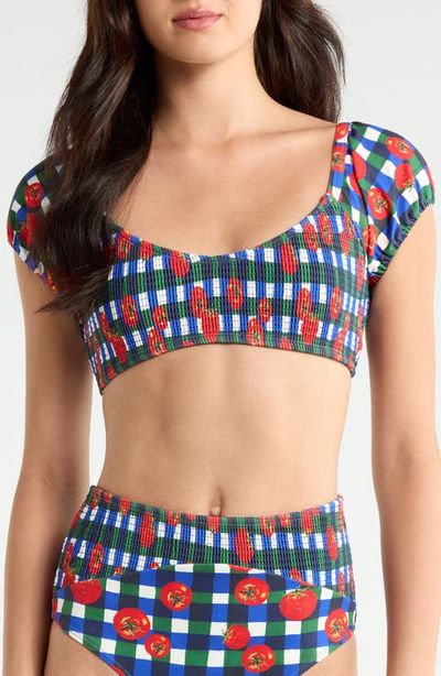 Hutch Hutch Smocked Puff Sleeve Bikini Top