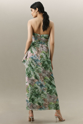 hutch strapless belted chiffon floral maxi dress Hutch Strapless Belted Chiffon Floral Maxi Dress