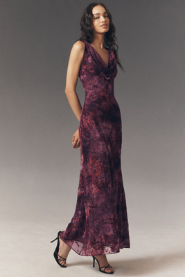 chinese dress ladies Heloise Solid Velvet Burnout Maxi Dress Black / M main image 0