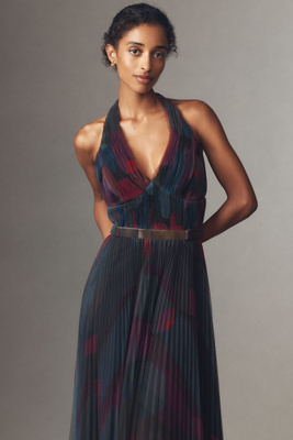 Hutch - Liona Halter V-Neck Tulle Maxi Dress