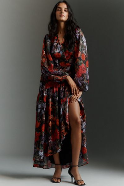 gliget ruffle trim a line maxi dress Plunging Neck Backless Ruffle Trim Mesh A Line Dress Purple / XL