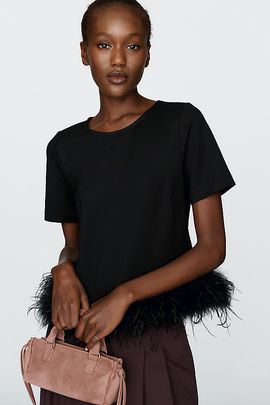 Hutch Ponte & Faux Feather Trim Top