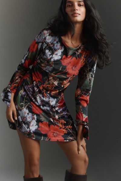 knee length dresses for ladies Hutch Terra Long Sleeve Mini Dress Forest Tonal / Sketched Floral / Medium main image 0