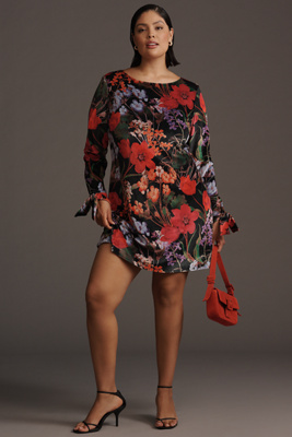 margalo black lace long sleeve bodycon dress Long-Sleeve Lace-Panel Draped Bodycon Mini Dress in Black - 10 / Regular