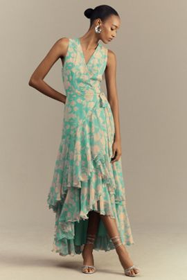 hutch helen chiffon ruffled maxi dress Hutch Helen Chiffon Ruffled Maxi Dress - Green