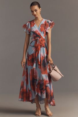 Hutch Zola Short-Sleeve Ruffle Wrap Midi Dress