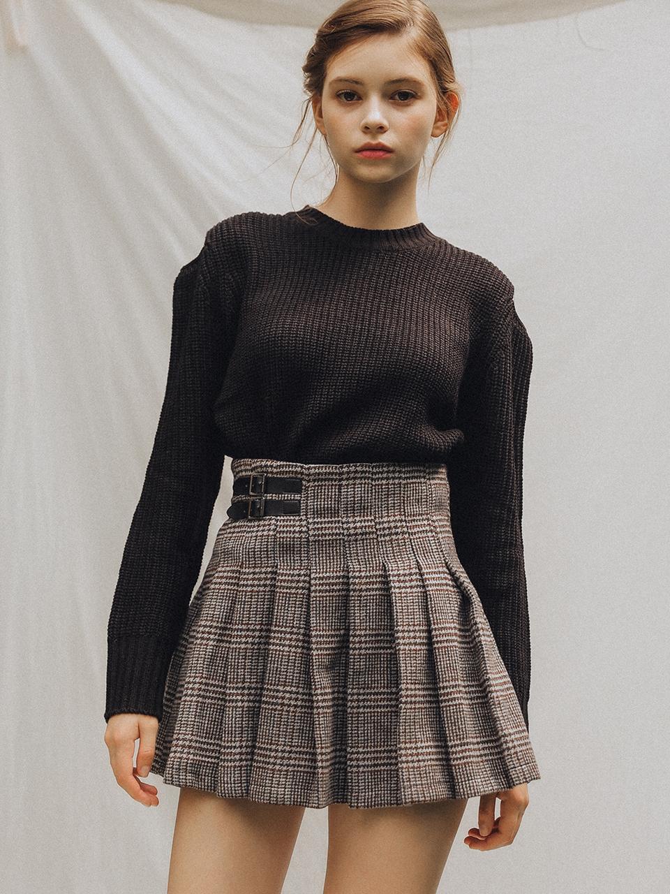 HYBERNAT Buckle Pleats Check Mini Skirt