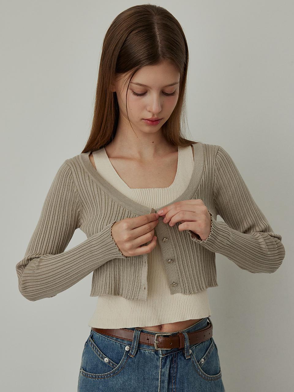 HYBERNAT Layered Crop Knit - Beige