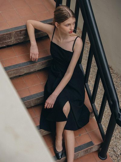 HYBERNAT Suspender Unbalanced Midi Dress