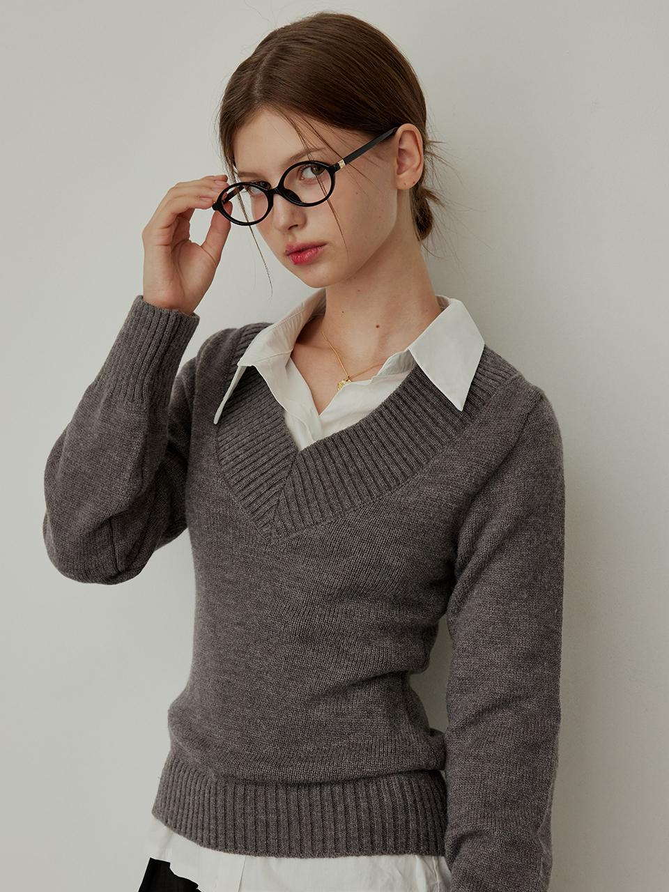 HYBERNAT Versailles V-neck knit - GRAY