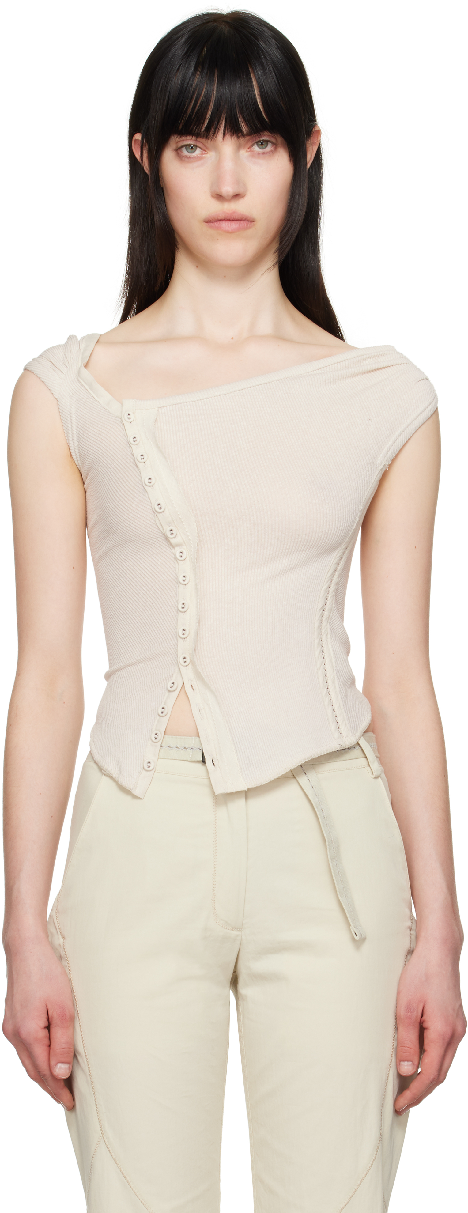 HYEIN SEO - SSENSE Exclusive Beige Cross Stitch Top