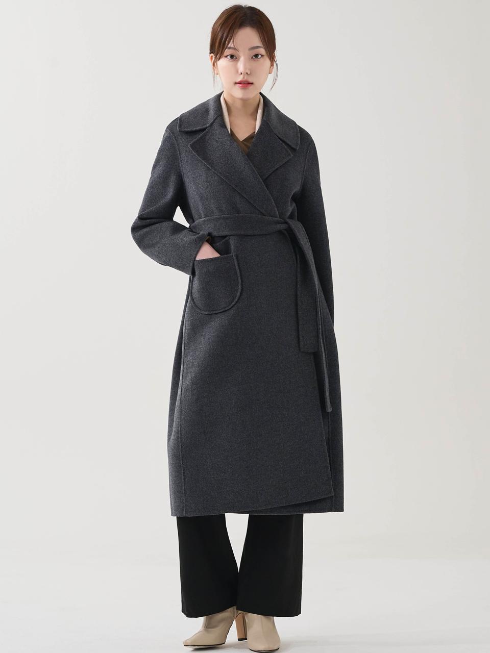 HYEYEONG KIM Belted Double-Faced Wool Coat [Charcoal]