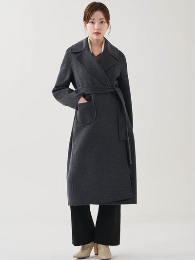 HYEYEONG KIM Belted Double-Faced Wool Coat [Charcoal]