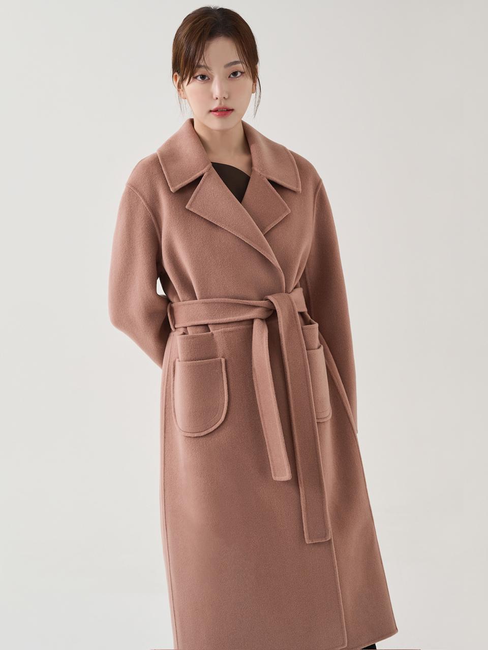HYEYEONG KIM Belted Double-Faced Wool Coat [Dark Pink]