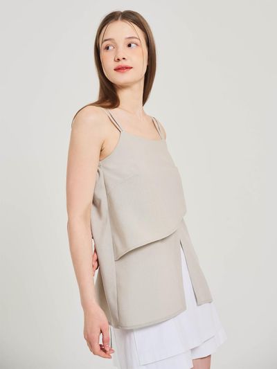 HYEYEONG KIM Buckle Peplum Sleeveless Top [Green]
