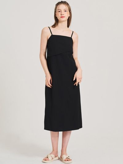 HYEYEONG KIM Buckle Sleeveless Square Neck Dress [Black]